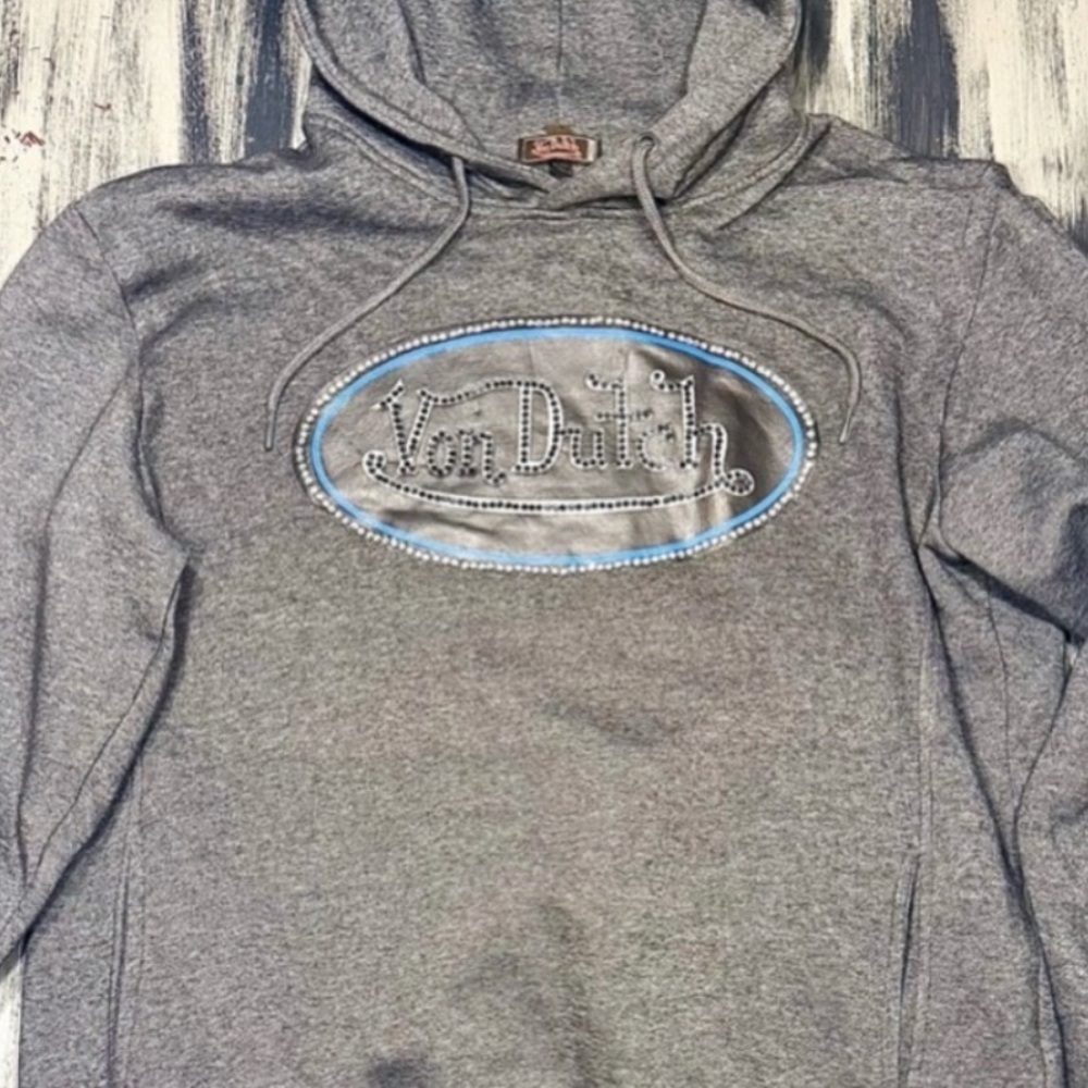 Von Dutch Gray and Black Rhinestone Hoodie NWOT - Picture 9 of 9